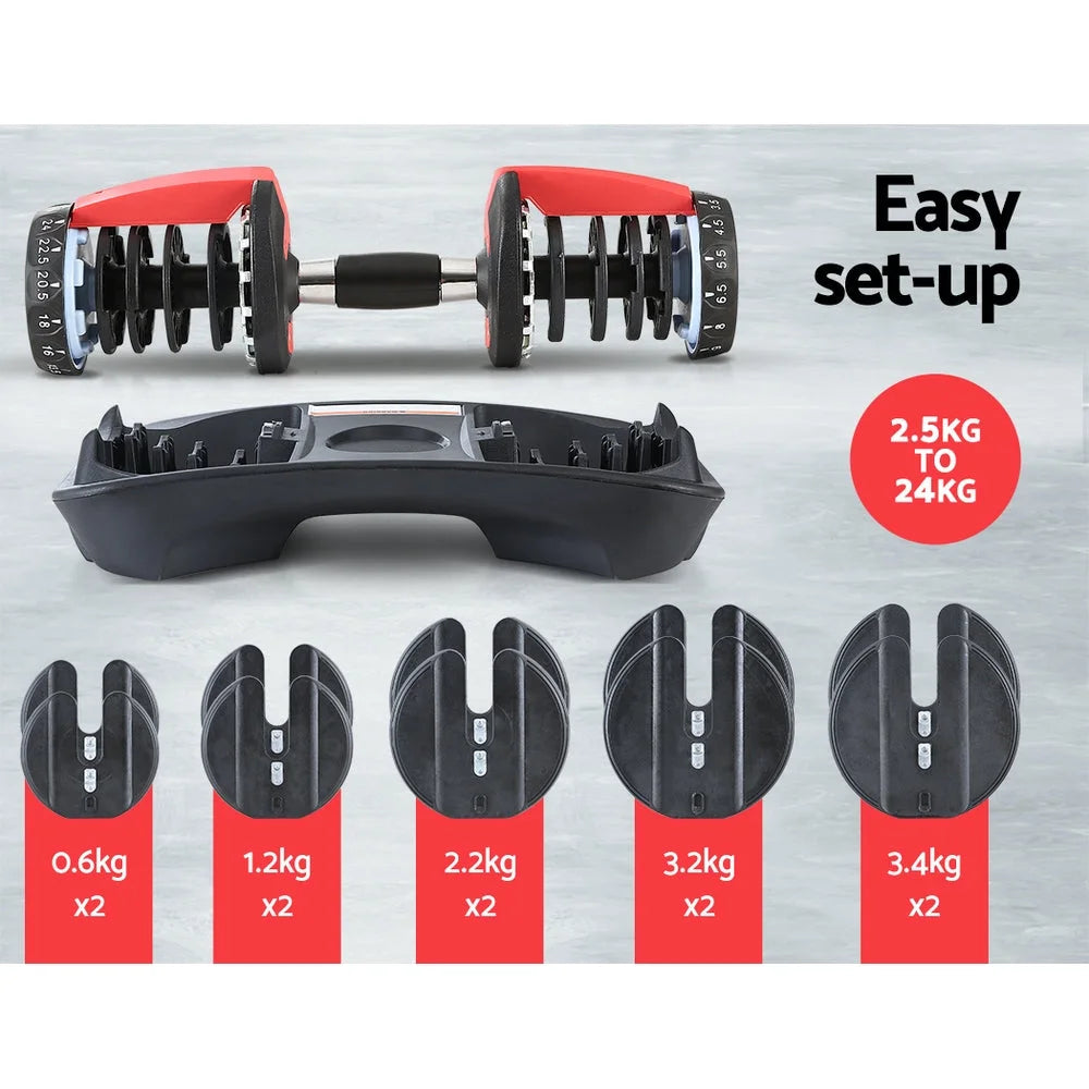 Adjustable Dumbbell 24KG Dumbbells Weight Plates Home Gym
