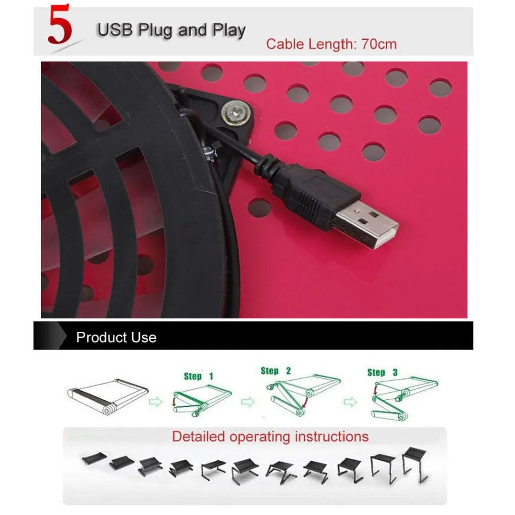 Adjustable Foldable Laptop Stand with Fans & Mouse Pad