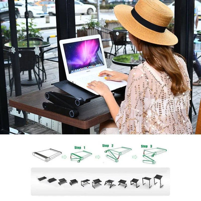Adjustable Foldable Laptop Stand with Fans & Mouse Pad