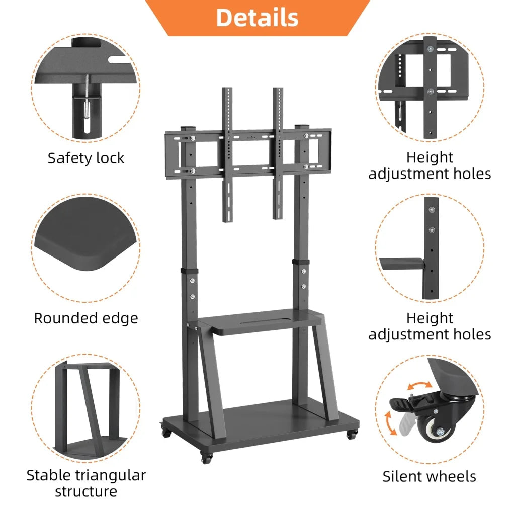 Cart with adjustable heavy duty mobile tv