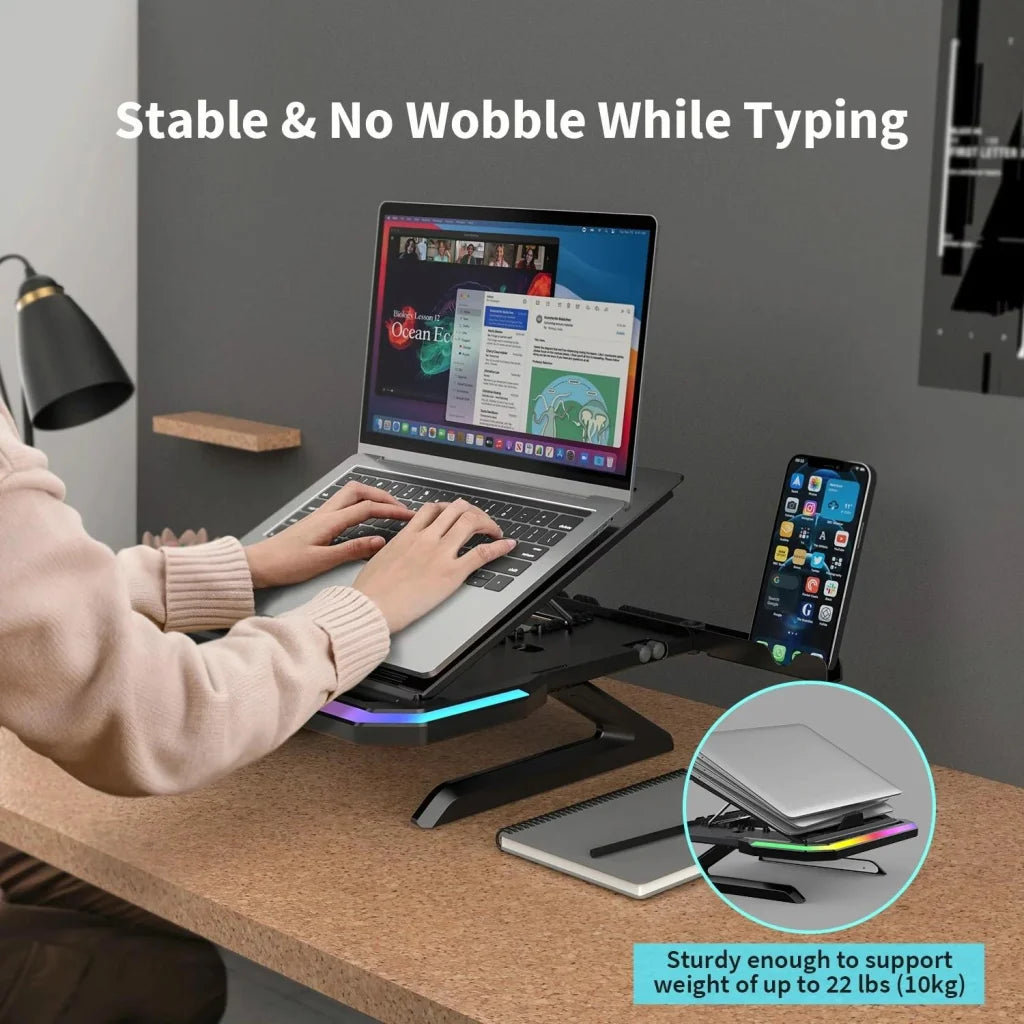 Adjustable Laptop Stand with 9 Levels of Lighting - Black