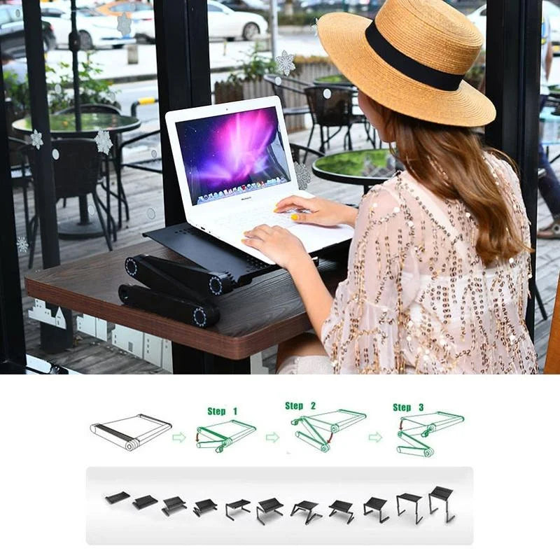 Adjustable Laptop Stand with Fans & Mouse Pad - Portable &