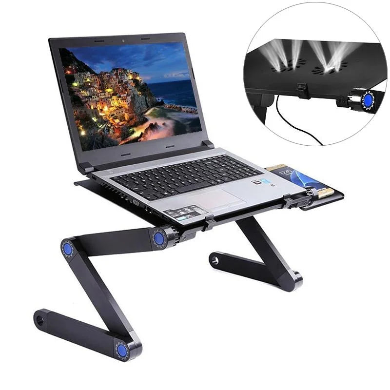 Adjustable Laptop Stand with Fans & Mouse Pad - Portable &