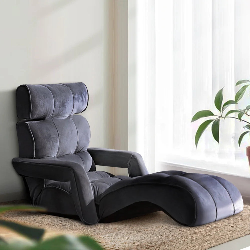 Adjustable Lounger with Arms Charcoal single size lounge