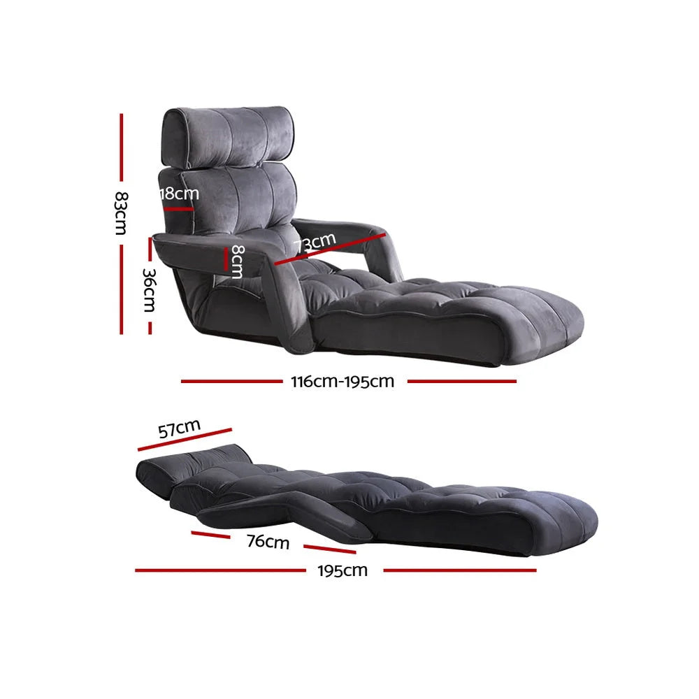 Adjustable Lounger with Arms Charcoal single size lounge