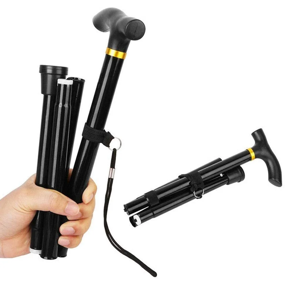 Adjustable Metal WALKING STICK Travel Cane Folding Pole