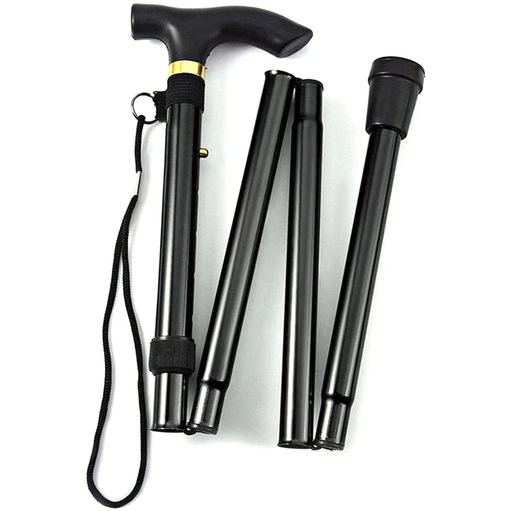 Adjustable Metal WALKING STICK Travel Cane Folding Pole