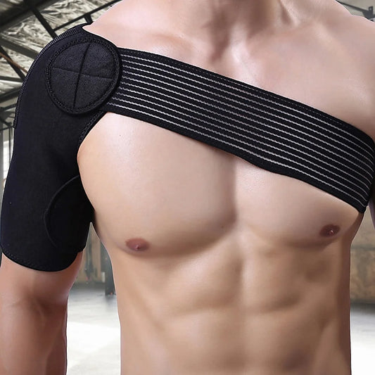 Adjustable shoulder support with matching accessories and clear item layout