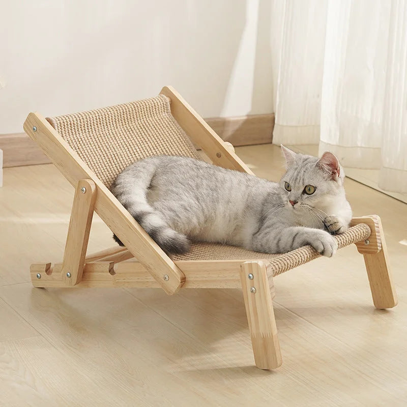 Adjustable Wooden Cat Lounge Chair - Comfortable Woven