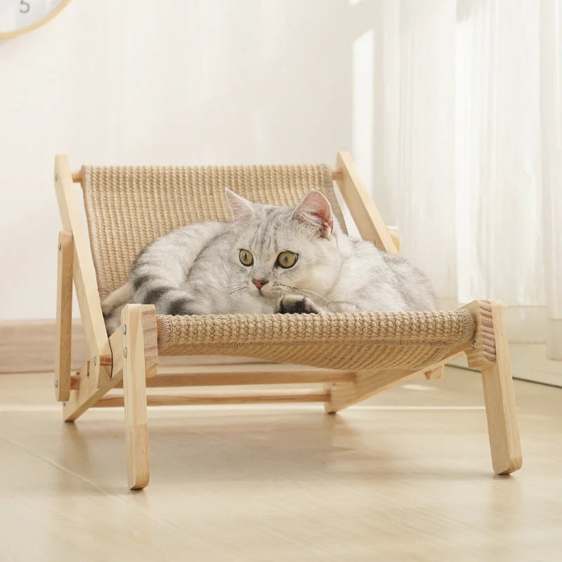 Adjustable Wooden Cat Lounge Chair - Comfortable Woven