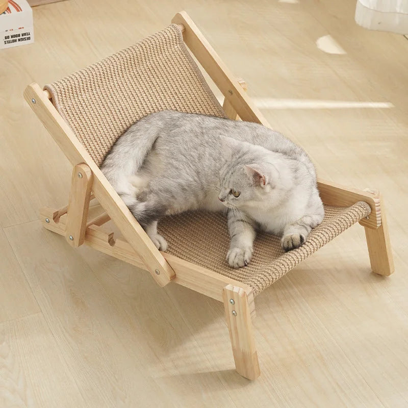 Adjustable Wooden Cat Lounge Chair - Comfortable Woven