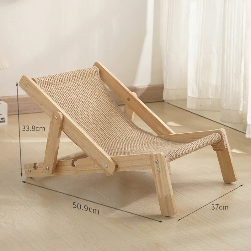 Adjustable Wooden Cat Lounge Chair - Comfortable Woven