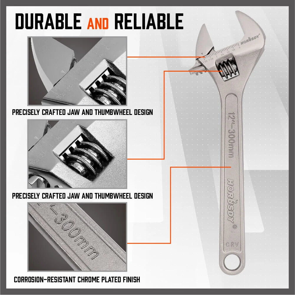 Adjustable Wrench Set 4Pc Heavy Duty Shifter Spanner Wide
