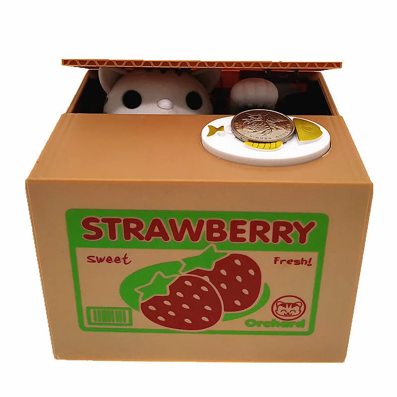 Adorable Cat Stealing Coin Piggy Bank - Automatic Money