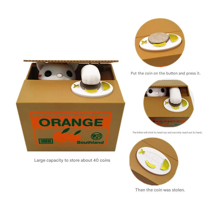 Adorable Cat Stealing Coin Piggy Bank - Automatic Money