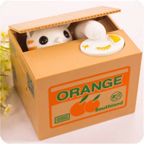 Adorable Cat Stealing Coin Piggy Bank - Automatic Money