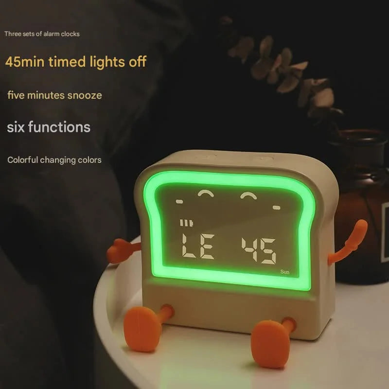 Adorable Toast-Shaped Digital Alarm Clock with Night Light
