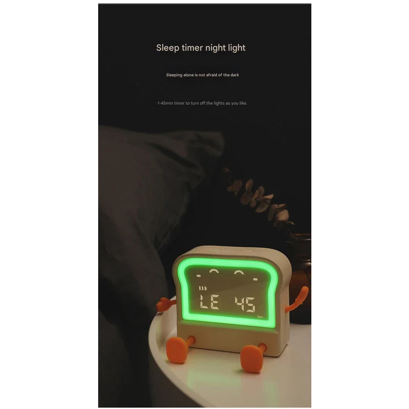 Adorable Toast-Shaped Digital Alarm Clock with Night Light