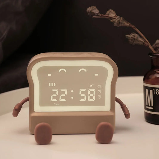Adorable Toast-Shaped Digital Alarm Clock with Night Light