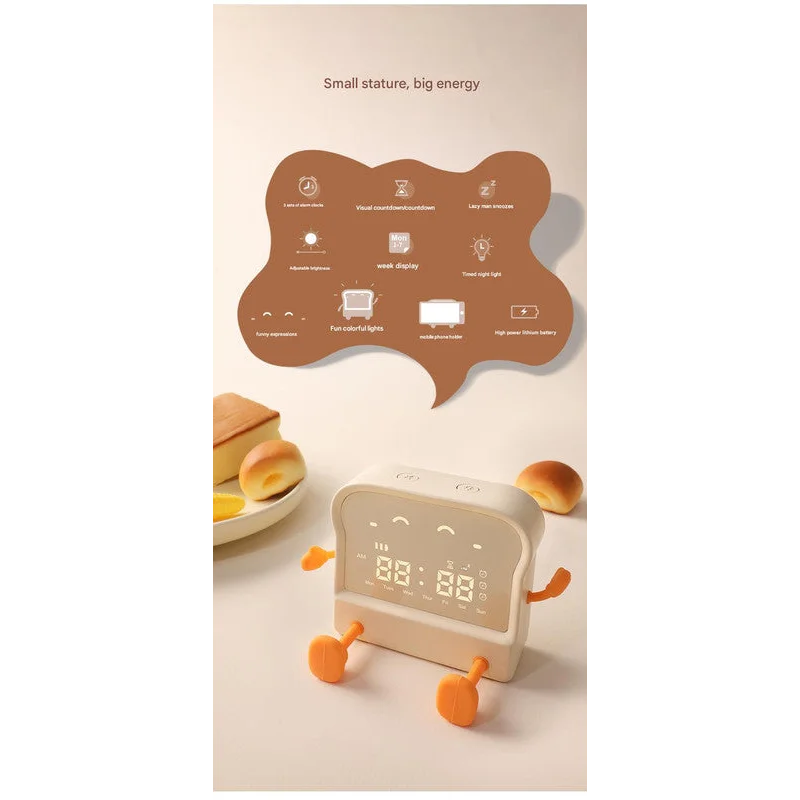 Adorable Toast-Shaped Digital Alarm Clock with Night Light