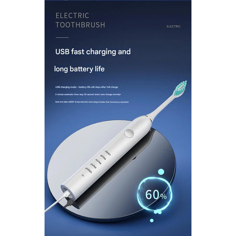 Advanced Sonic Toothbrush: 5 Cleaning Modes 2-Min Timer USB