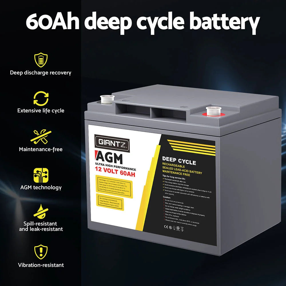 AGM Battery 12V 60Ah Deep Cycle Box Portable Solar Camping