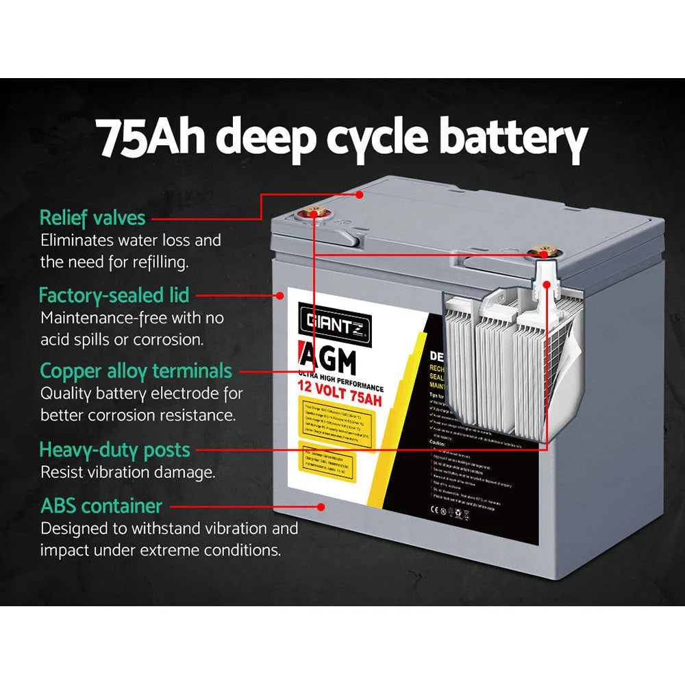 AGM Deep Cycle Battery 12V 75Ah Marine Sealed Power