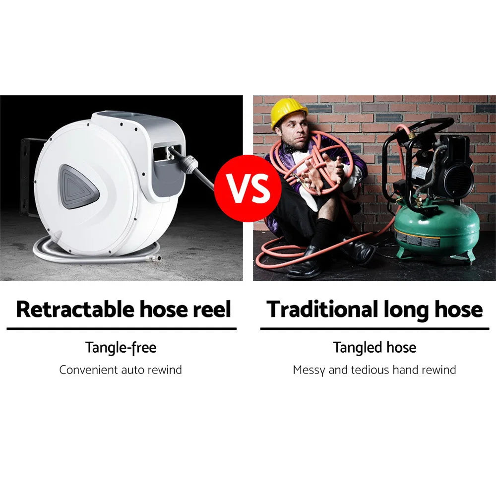 Air Hose Reel 10M Retractable Rewind Swivel Wall Mount