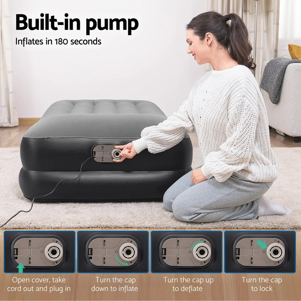 Air Mattress Single Inflatable Bed 46cm Airbed - Black