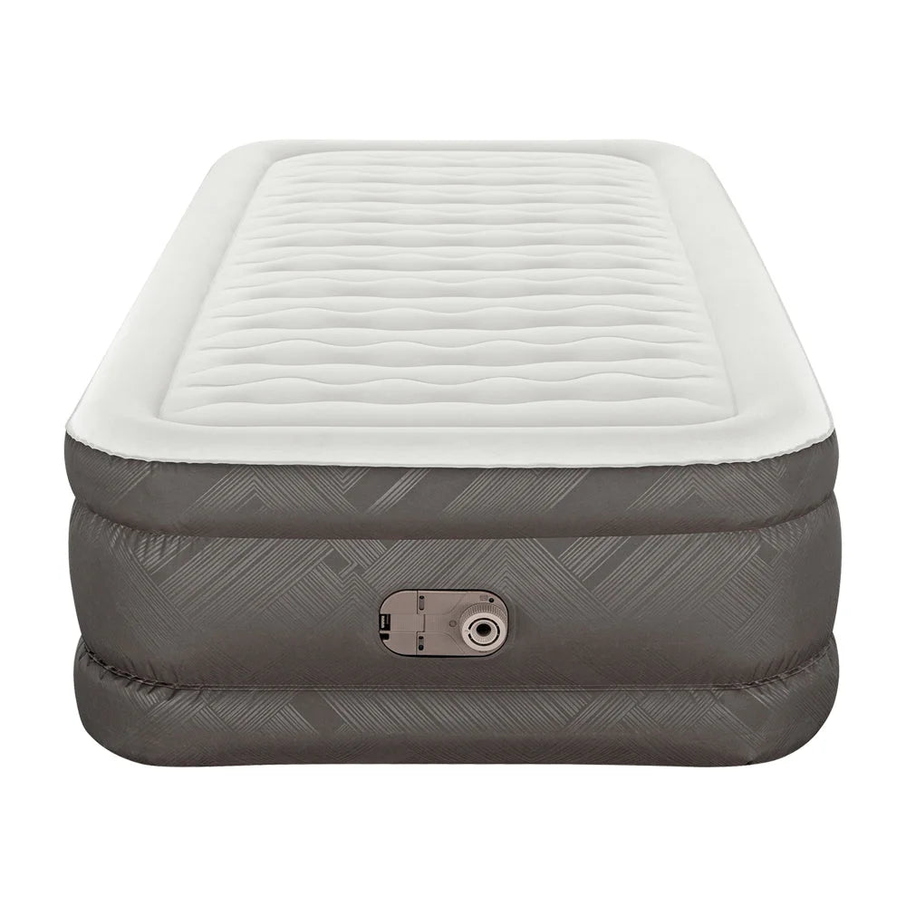 Grey 46cm mattress with layered cushioning and fabric casing