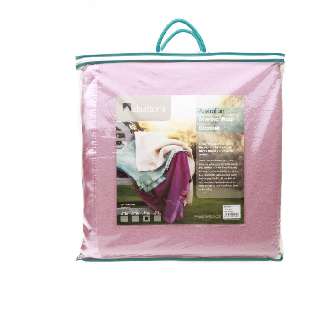 Alastairs 375GSM Australian Merino Wool Blanket Pink