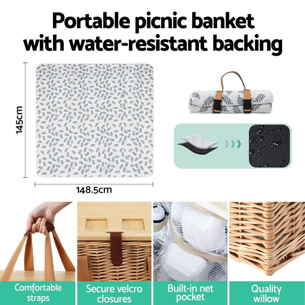 Alfresco 2 Person Picnic Basket Set with Table Blanket