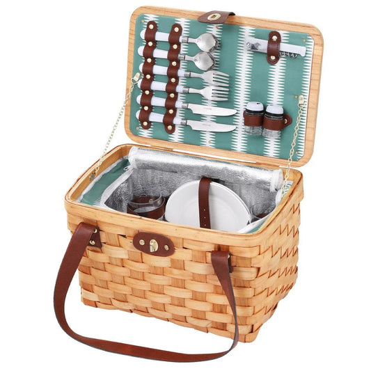 Alfresco 2 Person Picnic Basket Set Wooden Cooler Bag