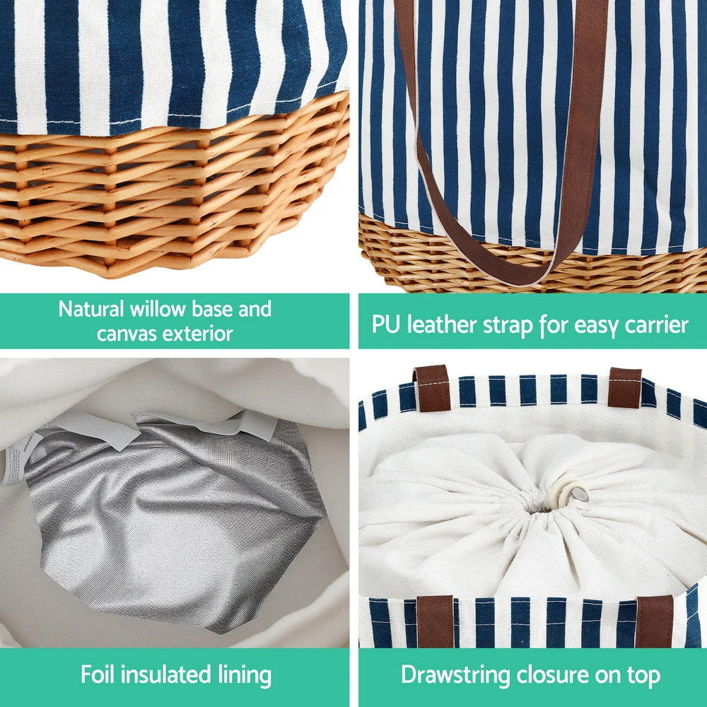 Alfresco 4 Person Picnic Basket Bag Set Wooden Blanket