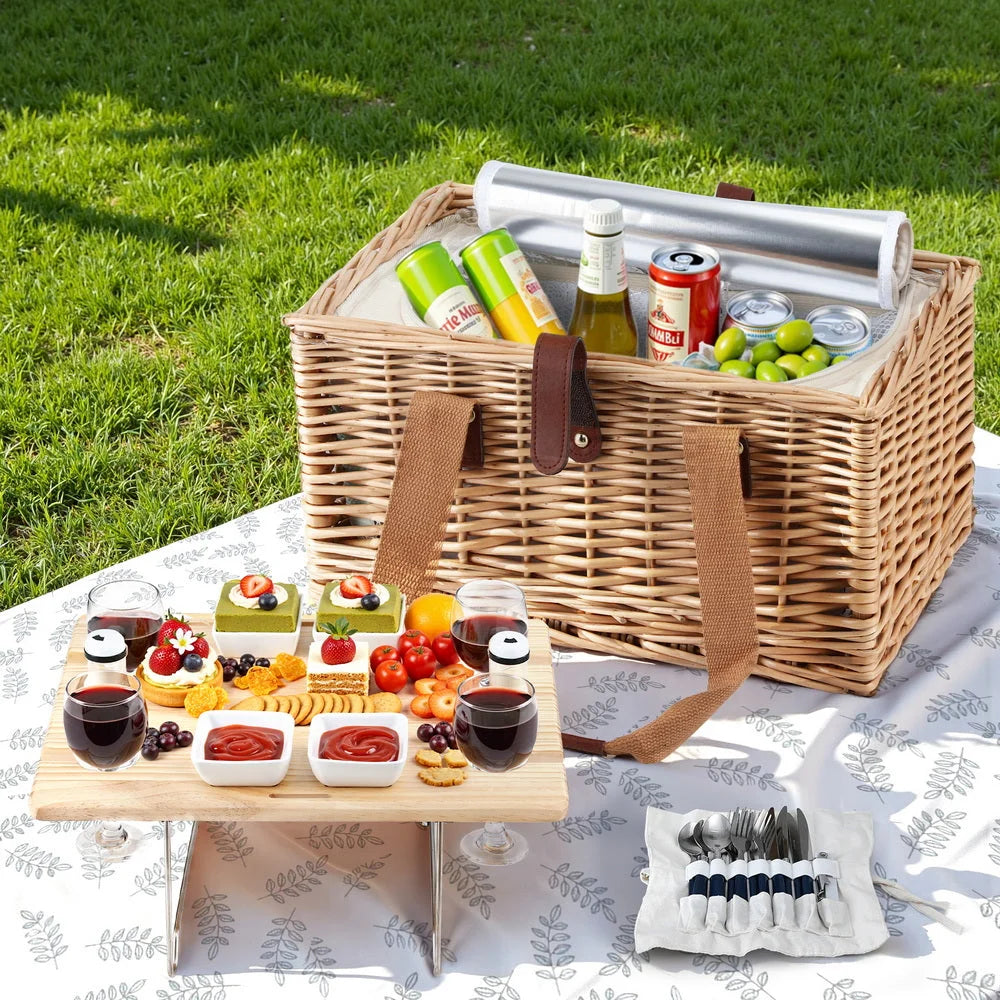 Alfresco 4 Person Picnic Basket Set with Table Blanket