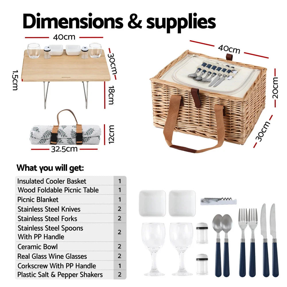 Alfresco 4 Person Picnic Basket Set with Table Blanket