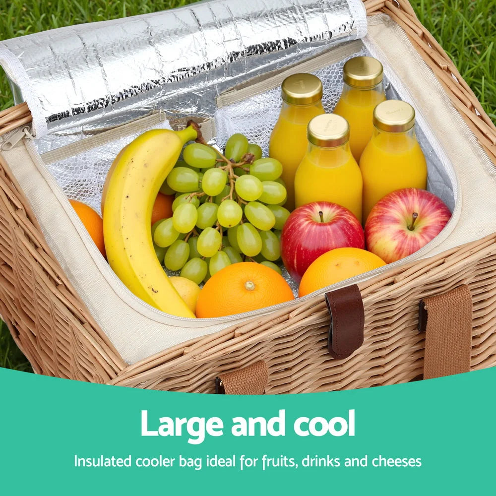 Alfresco 4 Person Picnic Basket Set with Table Blanket