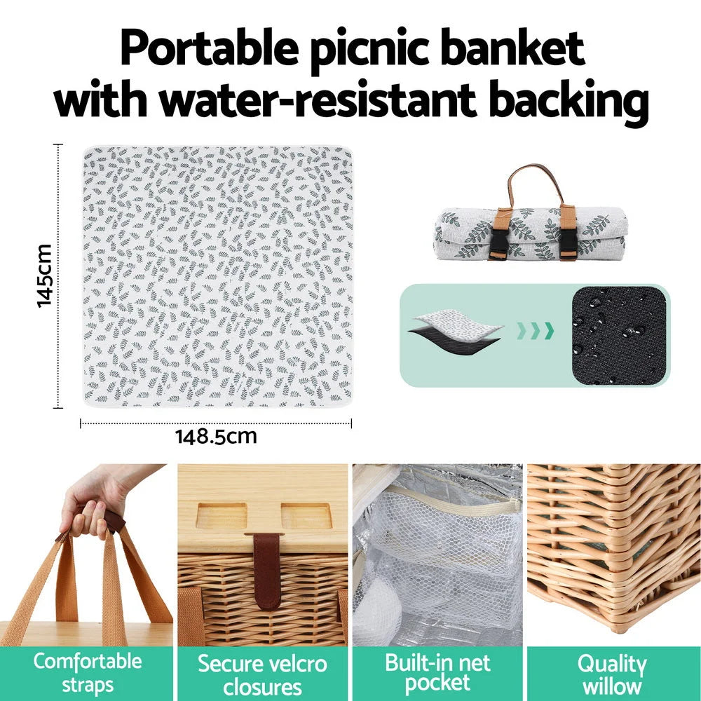 Alfresco 4 Person Picnic Basket Set with Table Blanket