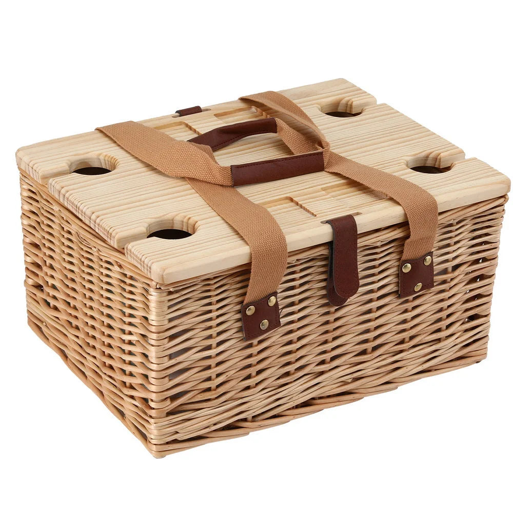 Alfresco 4 Person Picnic Basket Set with Table Blanket