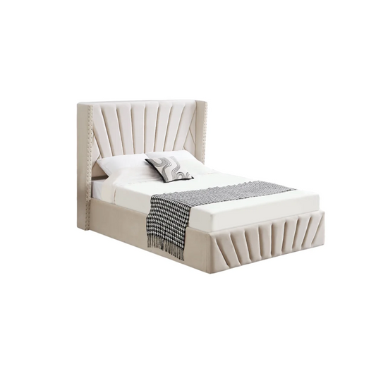 Allure Beige Velvet Gas Lift Bed - King - Furniture >