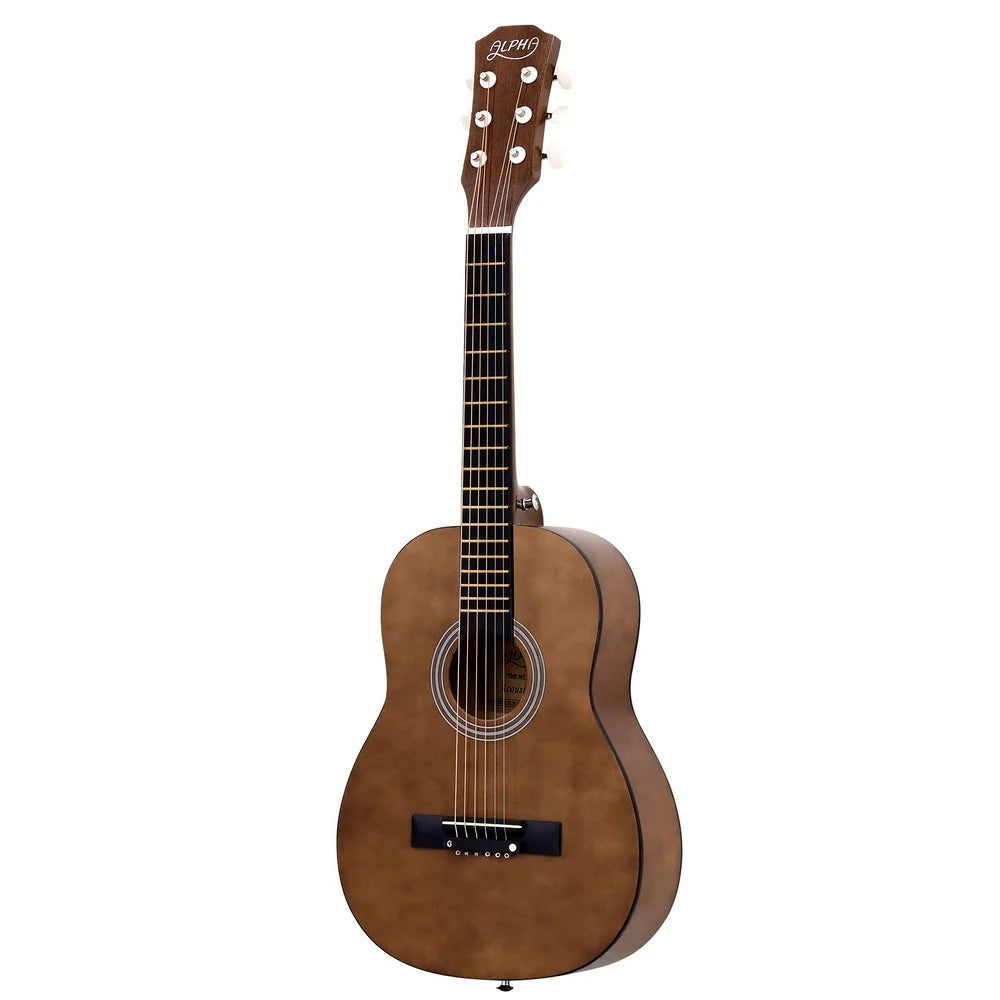 Steel alpha string acoustic with material finish and practical fittings