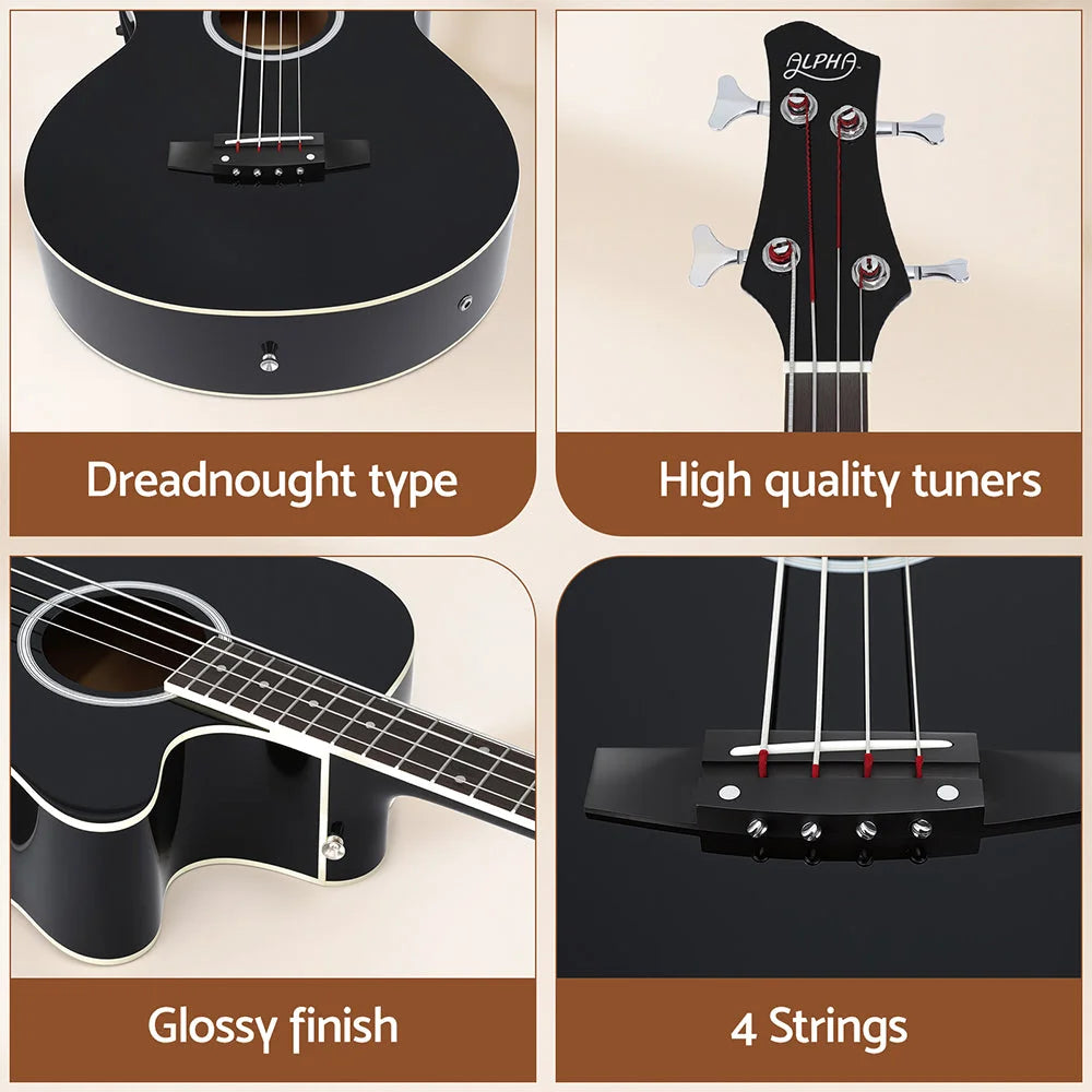 Alpha 43’’ Acoustic Bass Guitar Black 4-Band EQ - Audio &