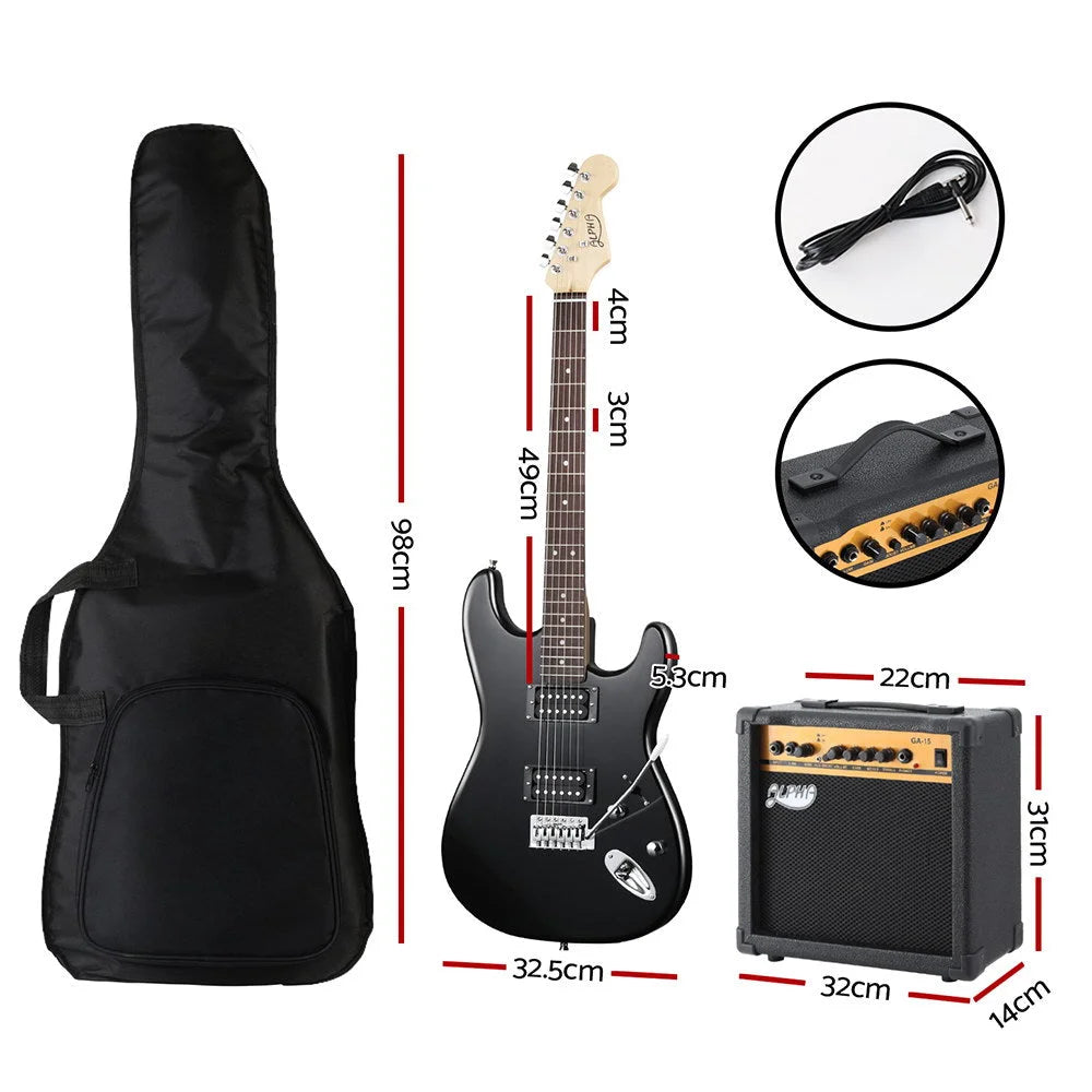 Black alpha electric guitar with music string instrument