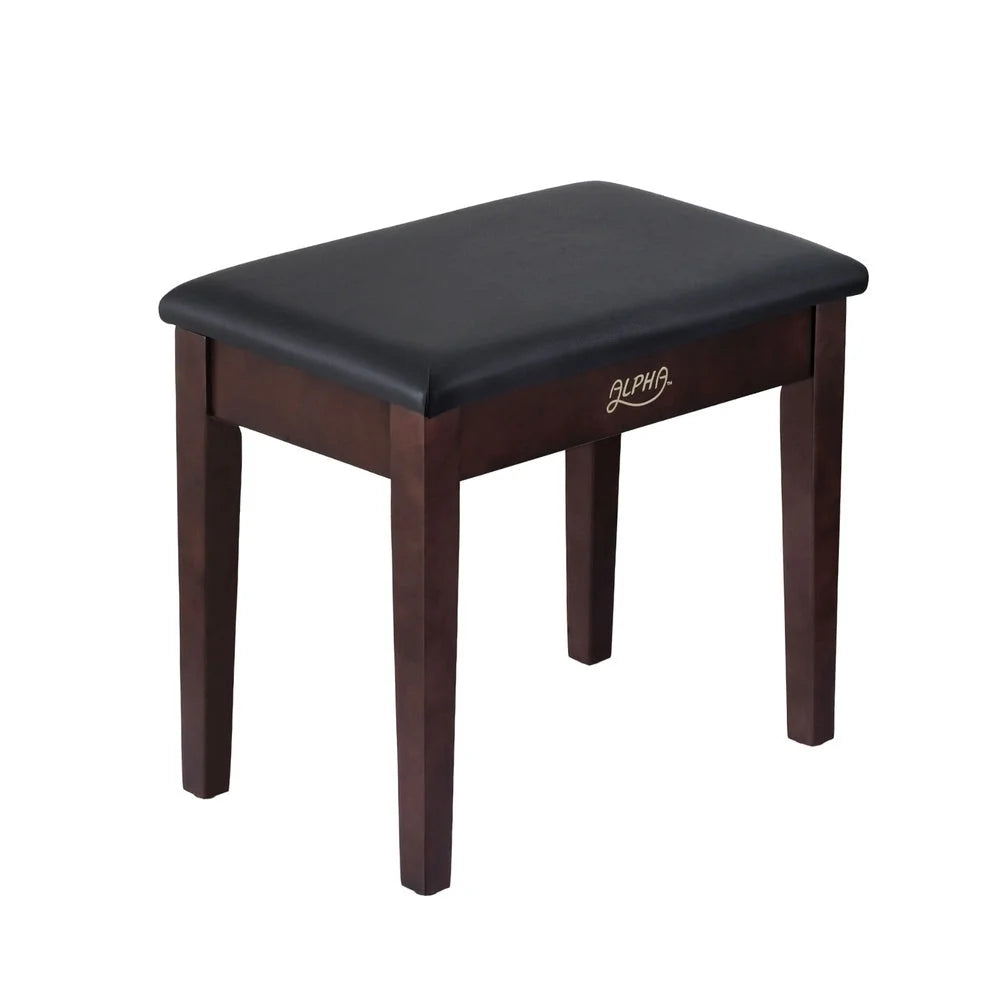 Wooden alpha piano bench with component details and storage context