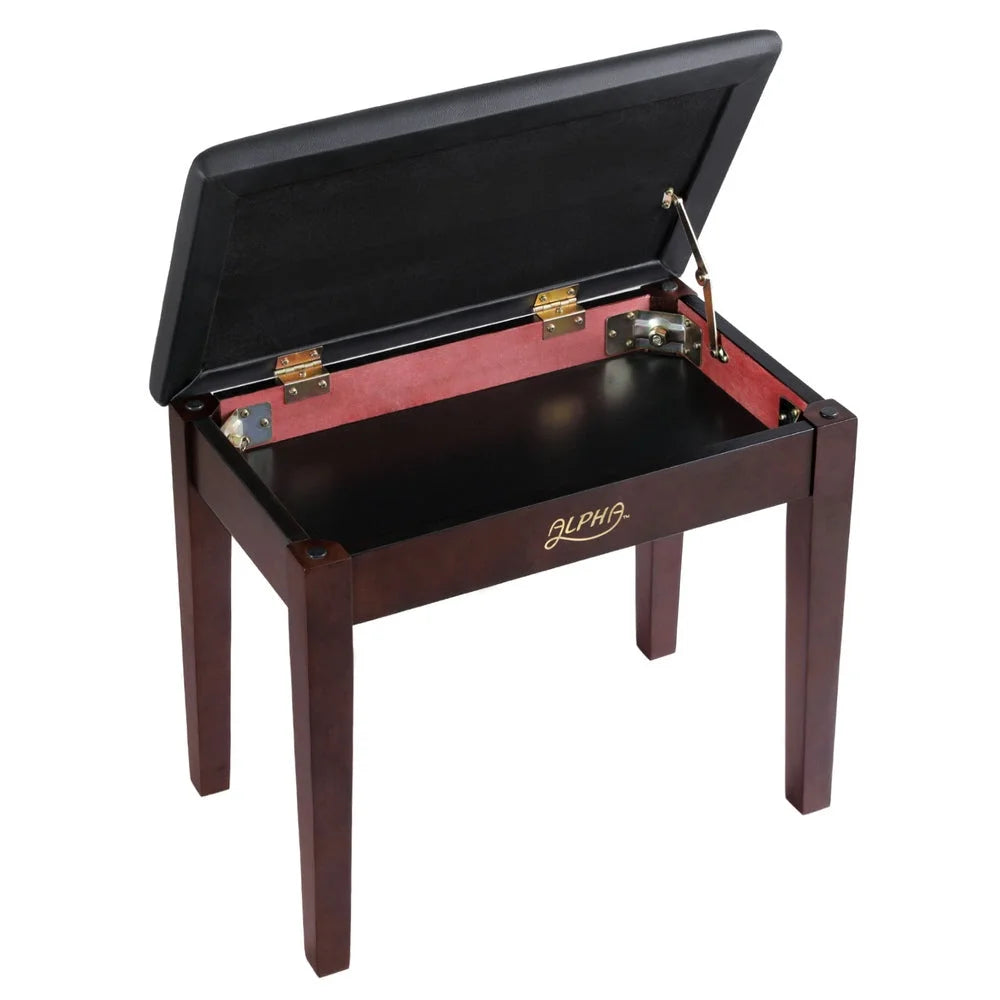 Wooden alpha piano bench with handles, panels and accessory pieces