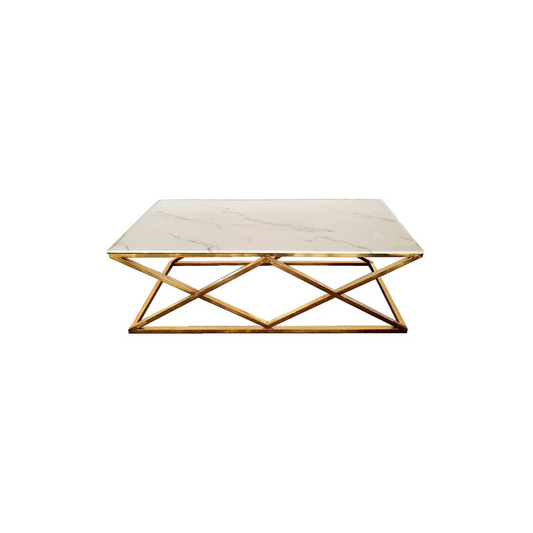 Alsea Coffee Table Gold Base - White Marble - Furniture >