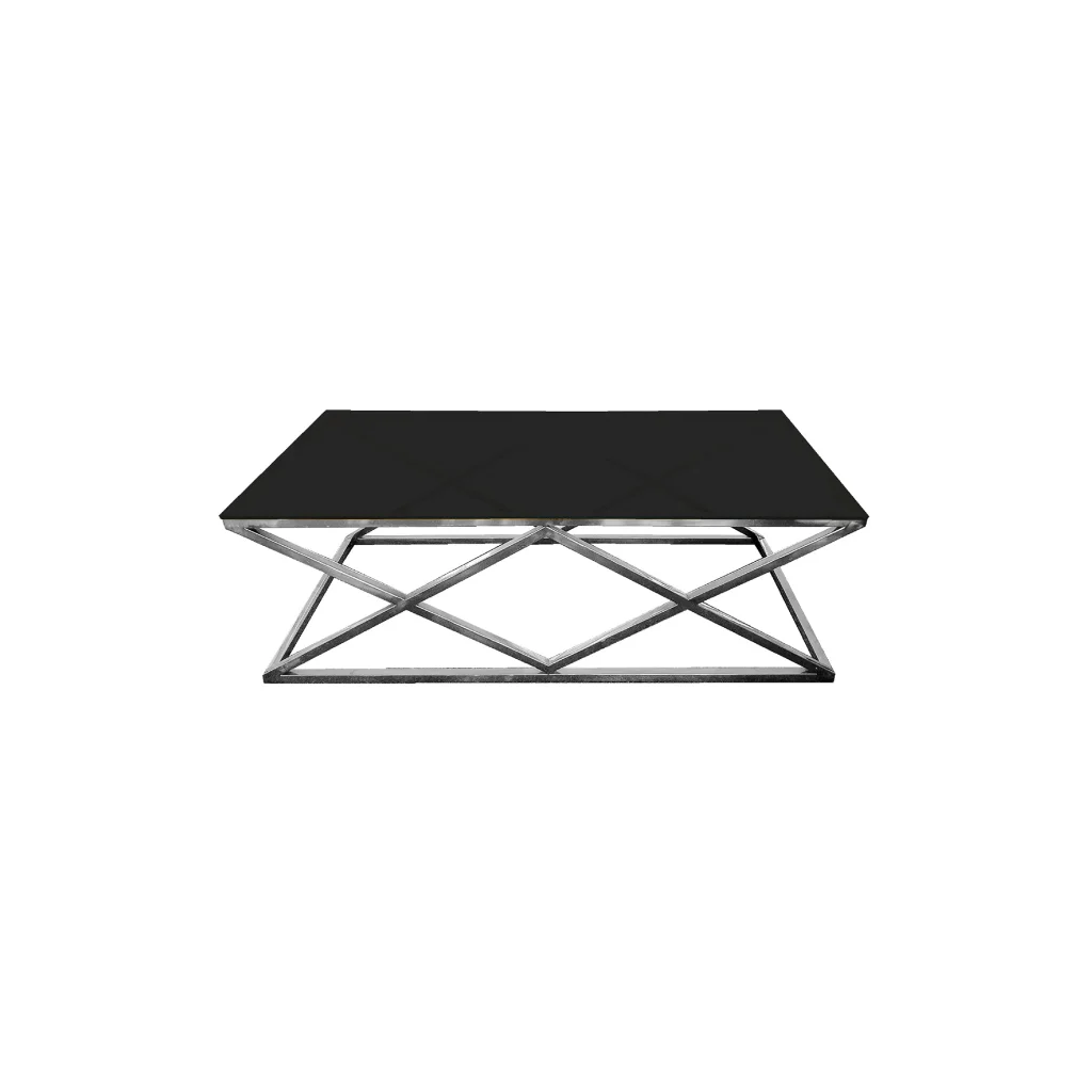 Alsea Coffee Table Silver Base - Black Glass - Furniture >