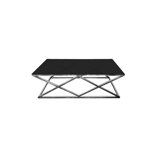 Alsea Coffee Table Silver Base - Black Glass - Furniture >