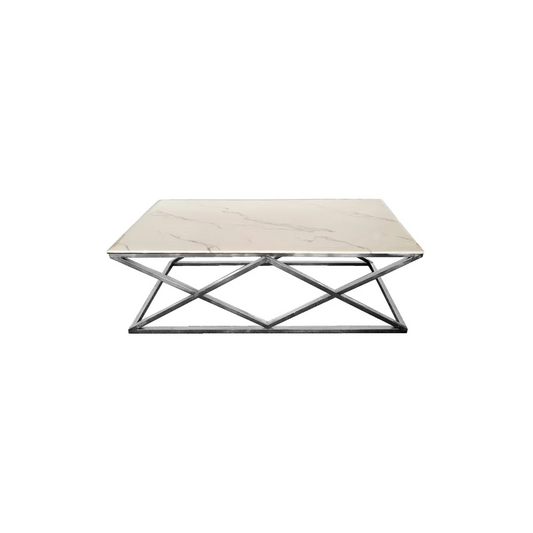 Alsea Coffee Table Silver Base - White Marble - Furniture >