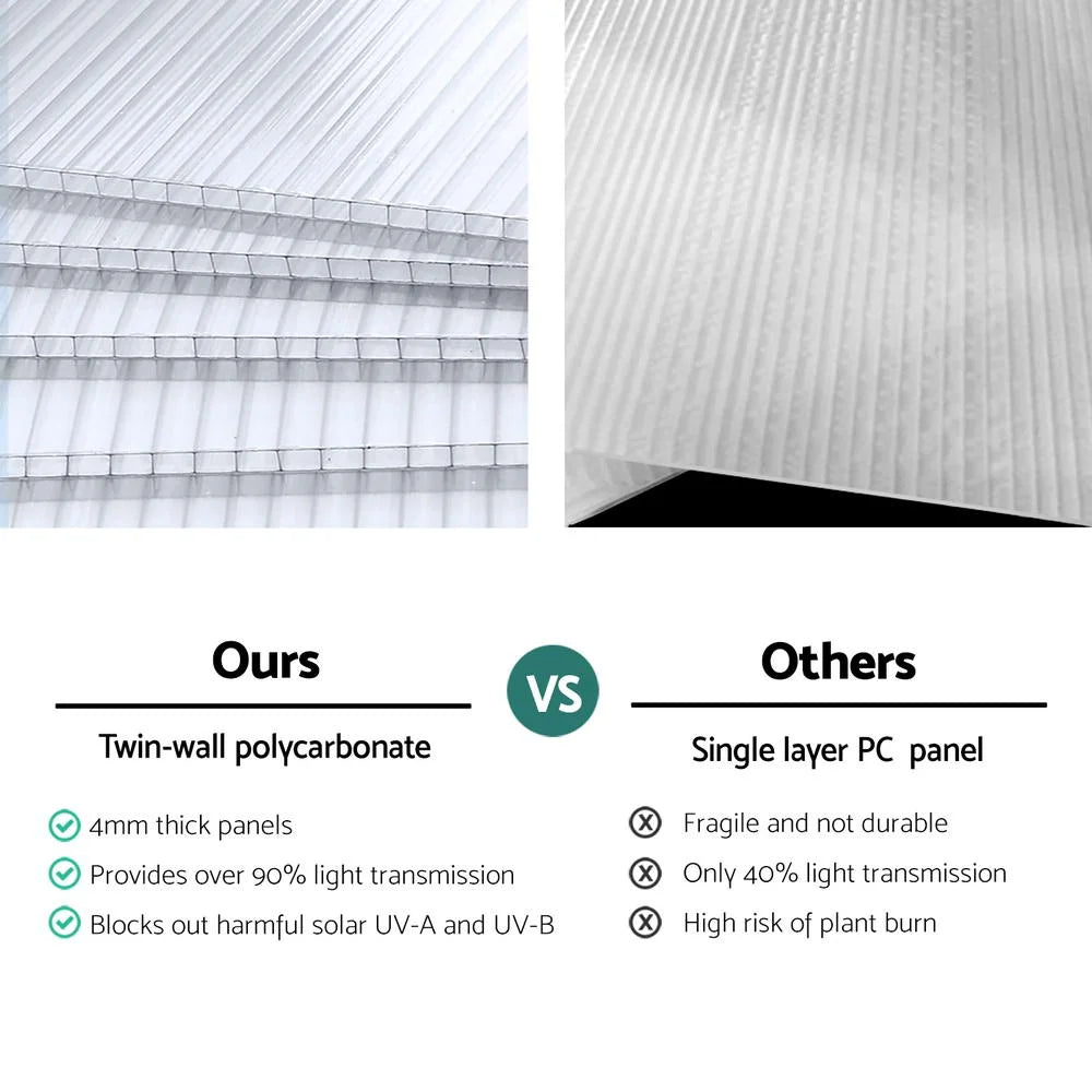 Aluminium Greenhouse Polycarbonate Garden Shed 2.4x2.5M